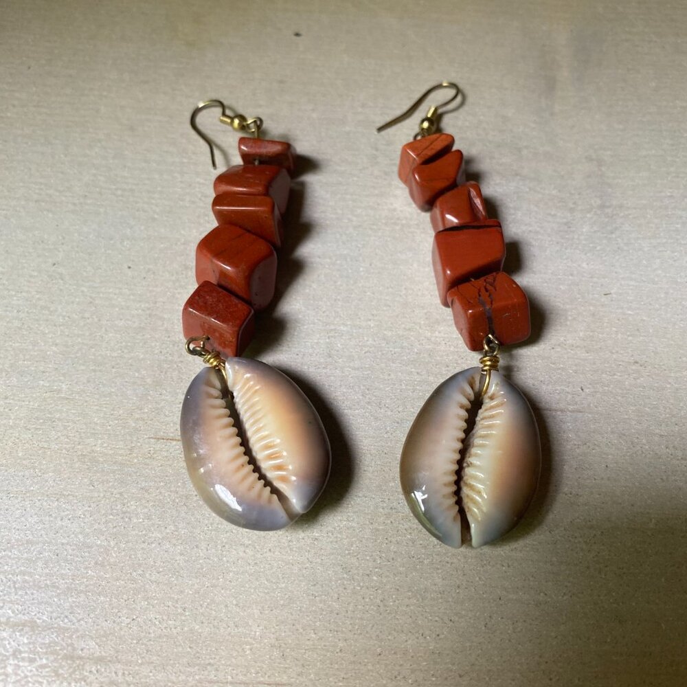 Red Jasper Cowrie Shell Bold Statement Earrings B… - image 4